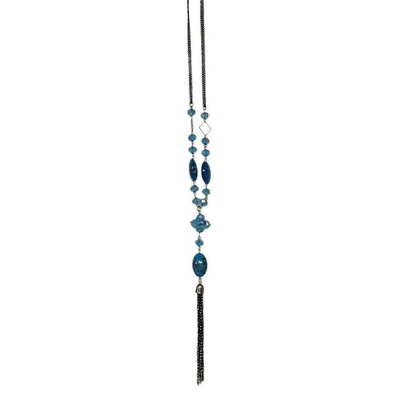 Long Blue Glass Bead Necklace - Picture 5 of 7
